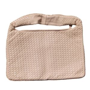 Beige Woven Leather Shoulder Bag